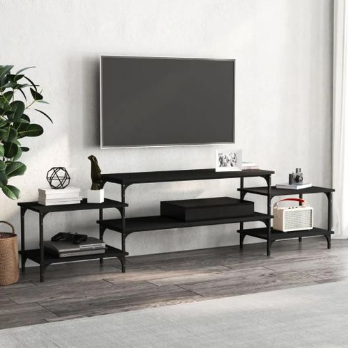 Meuble Tv Noir 197x35x52 Cm Bois D'ingénierie