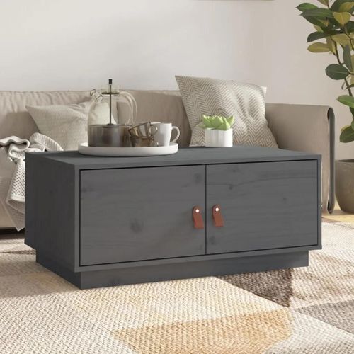 Table Basse Gris 80x50x35 Cm Bois Massif De Pin