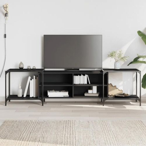 Meuble Tv Noir 203x37x50 Cm Bois D'ingénierie