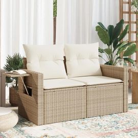Canapé De Jardin Avec Coussins 2 Places Beige Résine Tressée