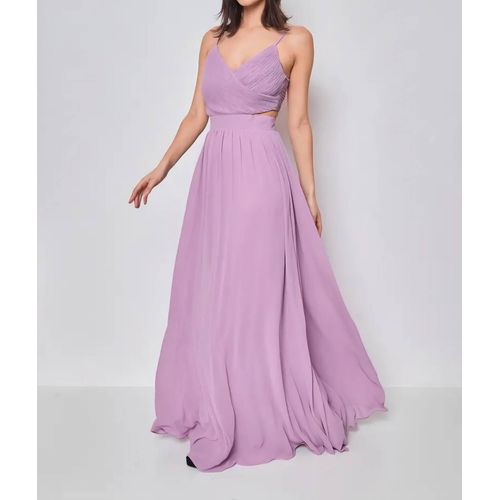 Robe Soiree Longue  Lila Décolleté Croisé Et Découpes Latérales Taile 40