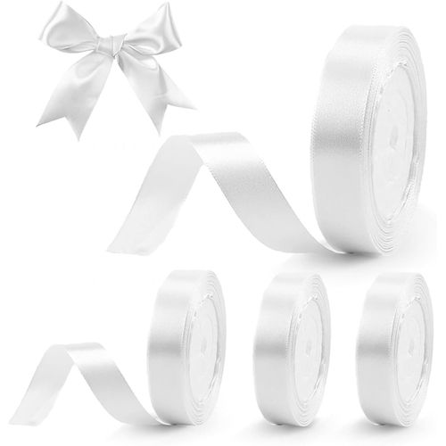 Yemaesre-Lot De 4 Rubans En Satin Blanc De 20 Mm De Long Pour Emballage Cadeau, Artisanat, Bouquets, Gâteaux, Mariages, Voitures, Chignons De Cheveux, Décorations