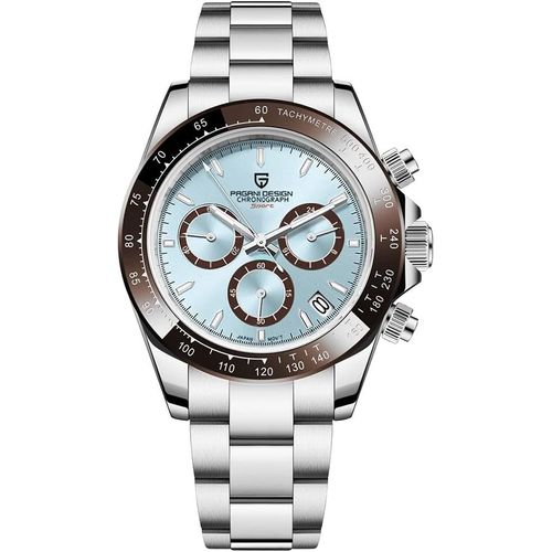 Pagani Design 1644 Ice Blue Platinum Céramique Hommes Lunette En Acier Inoxydable Bracelet Chronographe Étanche 100 M Verre Saphir Automatique Hommes Montre