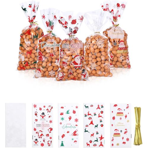 Yemaesre-150pcs Sachet Biscuit Noel, Sachets Transparents Pour Biscuits Sachet Bonbon Plastique, Sachet Alimentaire Cellophane Sacs De Cadeau Noel, Pour Emballage De Cadeaux Et Pochettes Surpr S