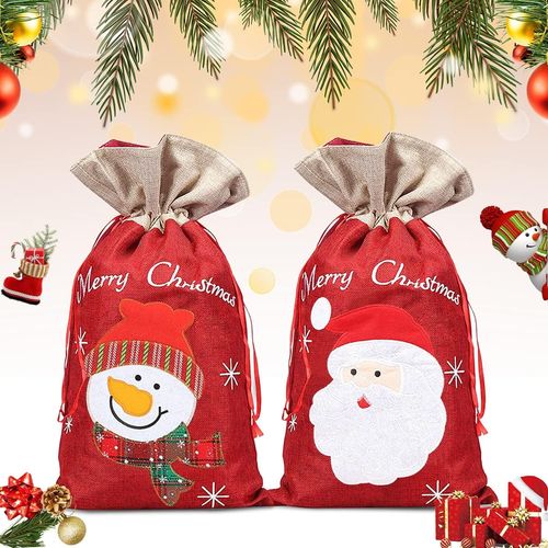 YEMAESRE-Sac De Noel Cadeau Sacs De Noël Pour Cadeau Sacs De Cordon De Noël 2 Pcs Père Noël Grand Sac Noël Toile 55 X 32 Cm Pour Cadeau Noël Décoration