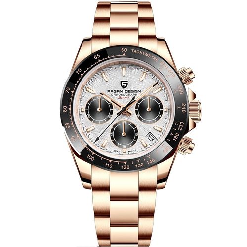 Pagani Design 1644 Rose Gold Meteor Grey Céramique Hommes Lunette En Acier Inoxydable Bracelet Chronographe Étanche 100 M Verre Saphir Automatique Hommes Montre