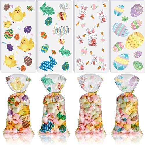 Yemaesre-100 Pièces Sachet Biscuit Pâques, 100 Pcs Sachets Biscuits Pâques Et 200 Rubans Dorés, Sacs À Biscuits De Pâques Pour Conserver Des Bonbons/Biscuits/Chocolat/Biscuits/Noix, Sachets Biscuits