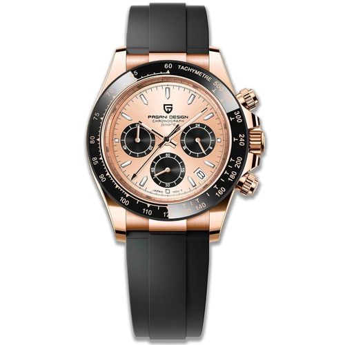 Pagani Design 1644 Rose Meteor Flex Céramique Hommes Lunette En Acier Inoxydable Bracelet Chronographe Étanche 100 M Verre Saphir Automatique Hommes Montre