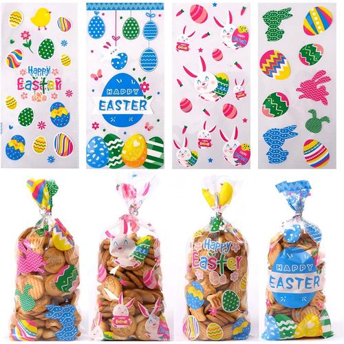 Yemaesre-50 Pièces Sachet Bonbon Paques, Sacs À Biscuits Plastique Transparent, Sacs En Cellophane Avec Impression De Pâques, Sachet Biscuit Pour Fête De Pâques
