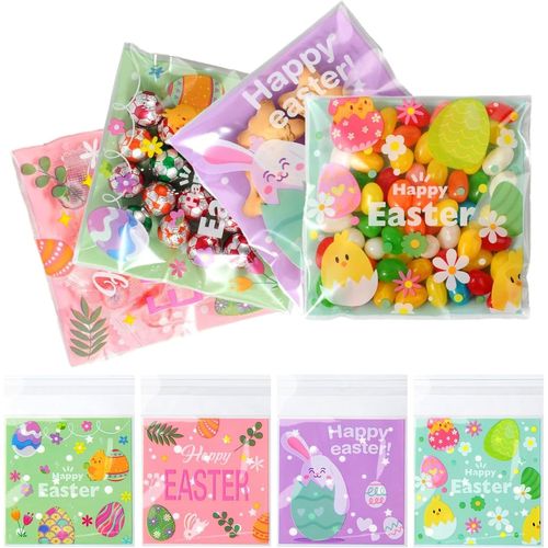 Yemaesre-100 Pièces Sacs En Cellophane De Pâques, Sachet Biscuit Pâques, Sacs De Bonbons De Pâques, Cellophane Pour De Pâques Lapins, Pour Emballage Cadeau Biscuits Bonbons Chocolat