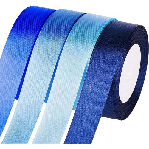YEMAESRE-Lot De 4 Rouleaux De Ruban De Satin Bleu, 25 Mm X 22 M, Pour Cadeaux De Mariage Et D'Anniversaire, Décoration