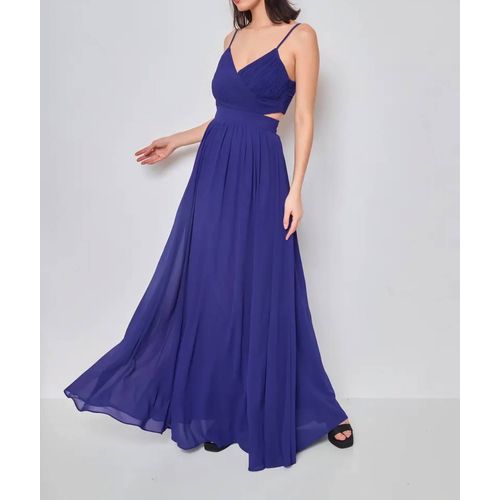Robe Soiree Longue  Bleu Roi Décolleté Croisé Et Découpes Latérales Taille 40