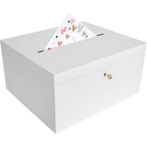 Yemaesre-Boite En Bois Pour Enveloppes Blanc | 29 X 25 X 15 Cm | Avec Couvercle Et Clé | Boîte Pour Oc Ns Spéciales | Urne Anniversaire | Mariage | Boite A Souvenirs, Cartes Lettre