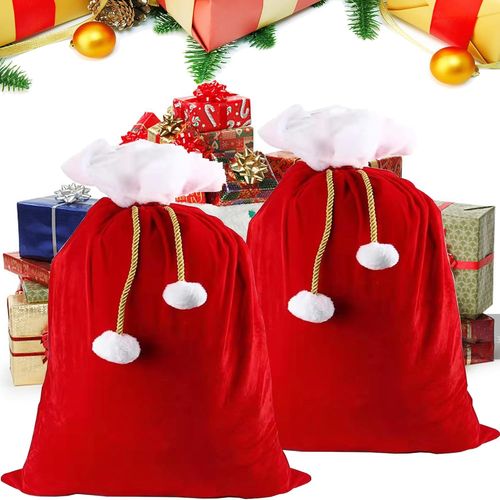 Yemaesre-2 Pcs Grand Sac Cadeau De Noël Rouge En Velour, Sac De Père Noël À Remplir Avec Cordon, Pour Costume Et Décoration, 70 * 50 Cm