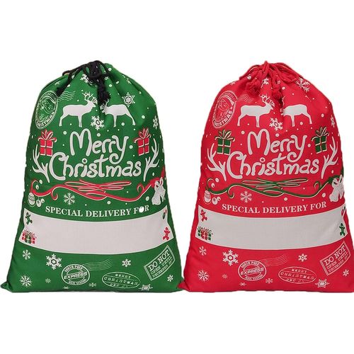 Yemaesre-Lot De 2 Grands Sacs De Père Noël Avec Cordon De Serrage Pour Enfants, Père Noël Et Élan, Sacs Cadeaux Réutilisables En Toile Pour Décorations De Noël, 70 X 50 Cm