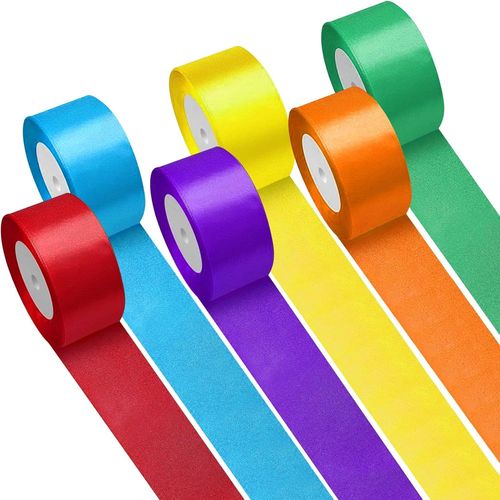 YEMAESRE-Lot De 6 Rouleaux Ruban Satin Couleur 50Mm X 22M Ruban Cadeau Emballage Large Rubans Tissu Coloré Pour Couture, N?uds, Artisanat, Bouquet, Décoration De Mariage, Voitures, Anniversaire, Gâte
