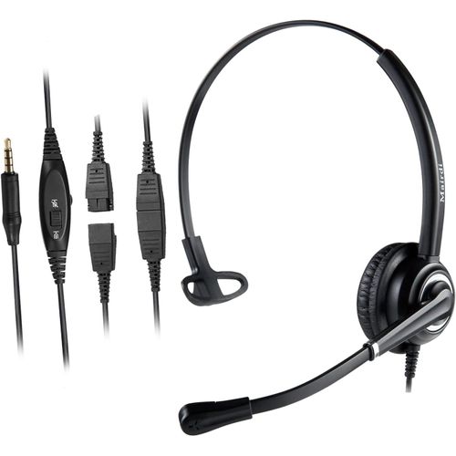 LETNERNY-Casque T¿¿l¿¿phone Portable Avec Micro Anti-Bruit Mono, Oreillette Smartphone Filaire Avec Jack 3,5 Mm Pour Bureau Centre D'Appel Pc Laptop Iphone Samsung Galaxy Huawei Htc Mac Android Ipad Sk