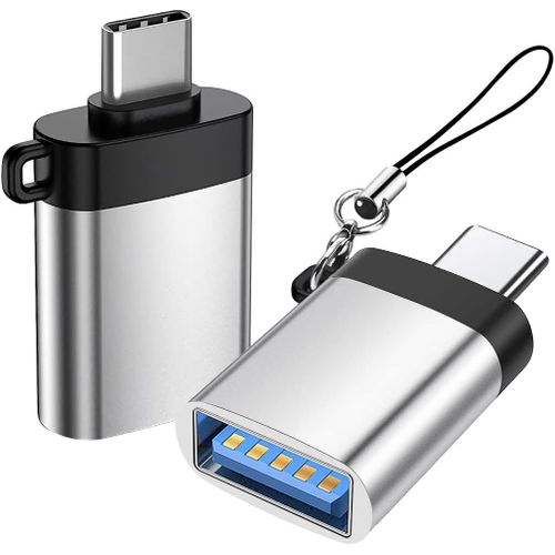 BAERTMY-Adaptateur Usb C Vers Usb 3.0 (Paquet De 2), Otg Adaptateur Usb-C Vers Usb 3.0 Avec Lanière Compatible Avec Macbook, Smartphones Usb C Et Périphériques Type-C (Argent)