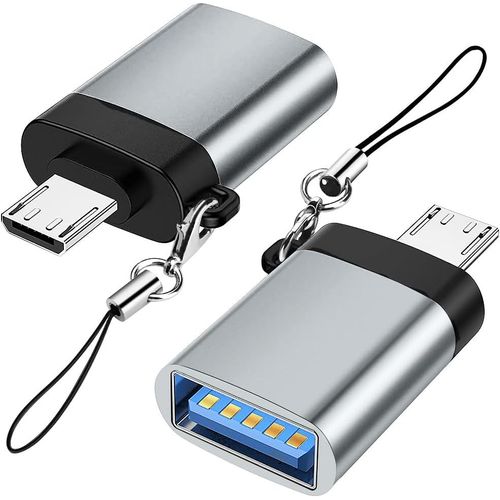 BAERTMY-Adaptateur Micro Usb Vers Usb 3.0 (Pack De 2) Avec Lanière, Micro Usb Mâle Vers Usb-A Femelle Adaptateur Otg Compatible Avec Samsung S7 S6, Micro Périphériques Otg, Clé Usb, Clavier (Gris)