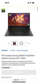 HP Omen 17-CK2024NF - 17.3" Intel Core i7-13700HX - 1.5 Ghz - Ram 32 Go - SSD 1 To