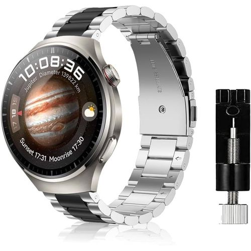 Baertmy-22mm Bracelet Pour Huawei Watch Gt 4 46mm/Watch 4/Watch 4 Pro/Watch Ultimate/Watch Buds/Watch Gt 3 Pro 46mm, Acier Inoxydable Métal Band Pour Huawei Watch Gt 3 46mm-Argent Noir