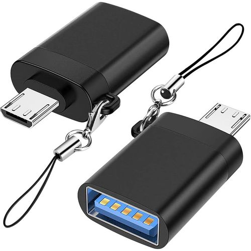 BAERTMY-Adaptateur Micro Usb Vers Usb 3.0 (Pack De 2) Avec Lanière, Micro Usb Mâle Vers Usb-A Femelle Adaptateur Otg Compatible Avec Samsung S7 S6, Micro Périphériques Otg, Clé Flash, Clavier (Noir)