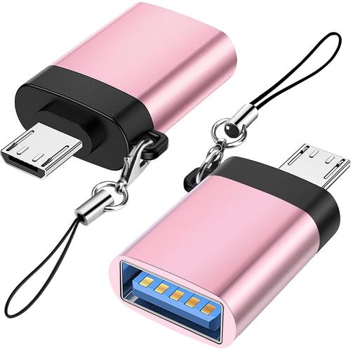 BAERTMY-Adaptateur Micro Usb Vers Usb 3.0 (Pack De 2) Avec Lanière, Micro Usb Mâle Vers Usb-A Femelle Adaptateur Otg Compatible Avec Samsung S7 S6, Micro Appareils Otg, Clé Flash, Clavier (Or Rose)