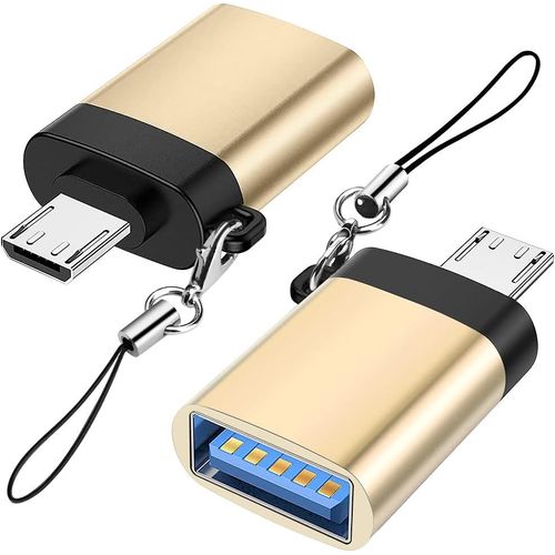 BAERTMY-Adaptateur Micro Usb Vers Usb 3.0 (Pack De 2) Avec Lanière, Micro Usb Mâle Vers Usb-A Femelle Adaptateur Otg Compatible Avec Samsung S7 S6, Micro Appareils Otg, Clé Usb, Clavier (Or)