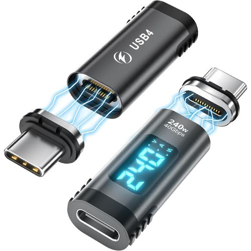 BAERTMY-Lot De 2 Adaptateurs Magnétiques Usb C À Affichage Numérique, Adaptateur Usb-C Droit Mâle Vers Femelle, Pd 240 W, Vidéo 40 Gbit/S 8K Pour Usb 4 Steam Deck, Rog Ally, Switch, Pc, Tablette,