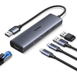 BAERTMY-10Gbps Hub Ethernet 1000Mbps Avec Multi 5 En 1 Adaptateur Rj45 Réseau Lan Usb 3.2 Gen 2 Compatible Avec Pc Ordinateur Portable Windows Macos Linux Plug Play Câble 30Cm