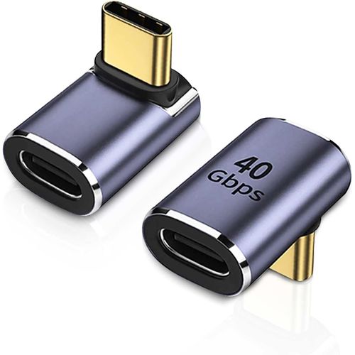 BAERTMY-Adaptateur Usb C À 90 Degrés (Lot De 2),Adaptateur Usb-C Mâle Vers Usb-C Femelle À Angle Droit À 90 Degrés,Type C Connecteur Transfert Données Usb 4.0 40 Gbit/S Pour Laptop,Tablette,Téléphone