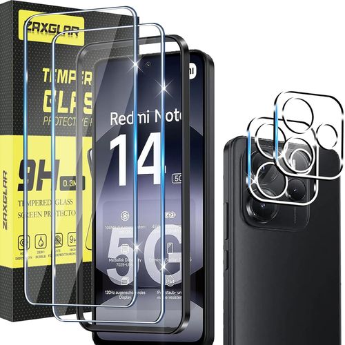 Baertmy-Verre Trempé Pour Xiaomi Redmi Note 14 5g(Not 4g),2 Pièces Protecteurs D'écran + 2 Pièces Caméra Arrière Protecteur, Ultra Résistant Vitre Protecteur, Clarté Hd, Sans Bulles, Anti-Rayures