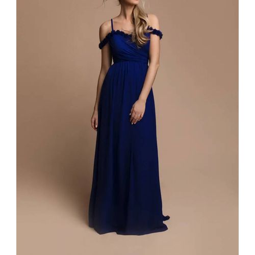 Robe Longue Bleu Roi Épaules Dénudées Bretelle Fleurie Taille 40