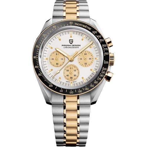 Pagani Design 1701 Gold & White Moonwatch Montre Hommes Quartz Chronographe Montres Japon Vk63 Mouvement Acier Inoxydable Etanche Montre Sport