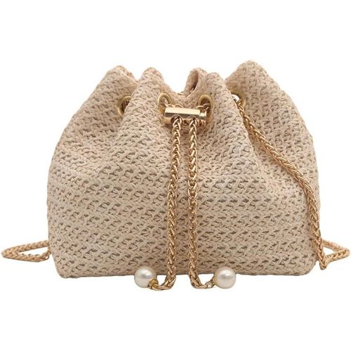 NAERYUT-Sac A Main Femme Pochette En Paille Tissée Plage D'Été Embrayage Soirée Sacs À Bandoulière Avec Chaîne Métal Pour Fête Mariage Vacances Boule