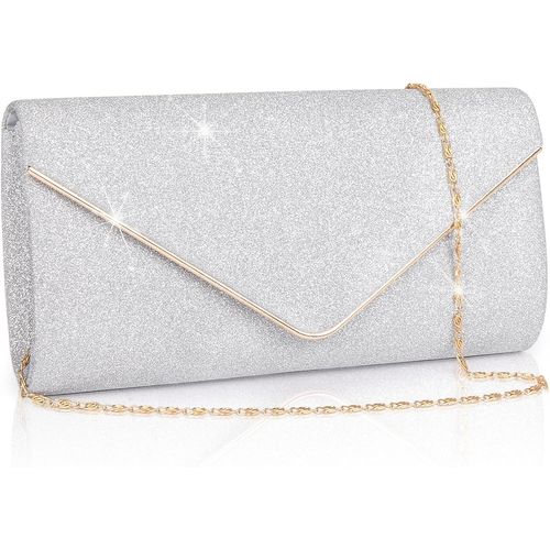 NAERYUT-Pochette Soiree Femme,Sac À Main Bandoulière Élégante De Style Enveloppe En Paillettes Brillant Argenté Avec Chaîne,Chic Clutch Caba Sacoche Pour Mariage Cérémonie Cadeau Fête Des Mère
