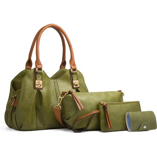 NAERYUT-Rétro Sac À Main Femme Sacs Bandoulière Étanche Pochette Cuir Souple Sac Portés Épaule Sac À Bandoulière 4Pcs Pour Voyage Travail Achats Sac Cabas