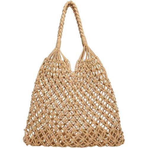 NAERYUT-Sac Fourre Tout En Paille Femme Sac De Plage Bandoulière Été Sac Cabas Sac D'Épaule En Tricot Sac À Main En Maille Pour Voyage Vacances Marron