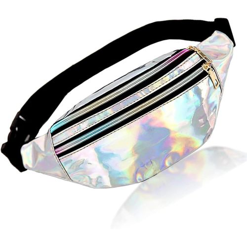 Naeryut-Holographic Shiny Metallic Color Waterproof Fanny Pack Neon Fanny Pack With Pockets Adjustable Belt For Women Men Kids Travel Running Festival Party,Silver,Fashion,Classic,Cool