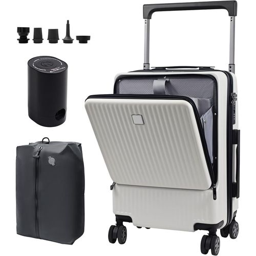 NAERYUT-Valise Cabine Haute Performance Avec Système De Vide Intégré Tsa Design Élégant Conforme Aux Normes Aériennes Blanc