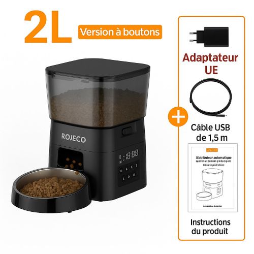 Rojeco Distributeur Programmable 2l Repas Automatiques Pour Chat Et Chien + Adaptateur
