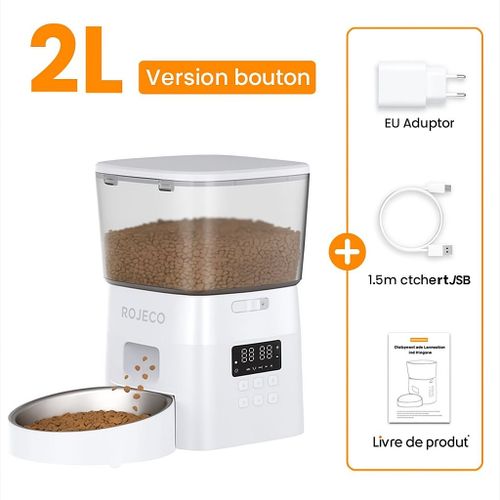 Rojeco 2l Blanc Distributeur De Croquettes Automatique, Design Élégant, Fonction Boutons