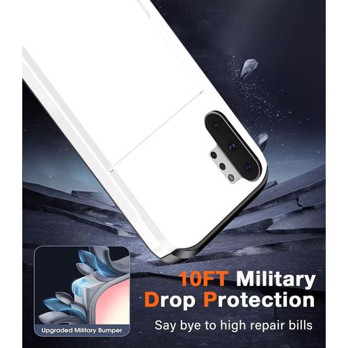 Trahoo-Coque Portefeuille Pour Samsung Galaxy Note10 Plus/Note10 Pro Avec Porte-Cartes, ¿¿Tui De Protection T¿¿L¿¿Phone Double Couche, Fente Cach¿¿E Coulissante, Tpu+Pc Housse Portefeuille - Blanc