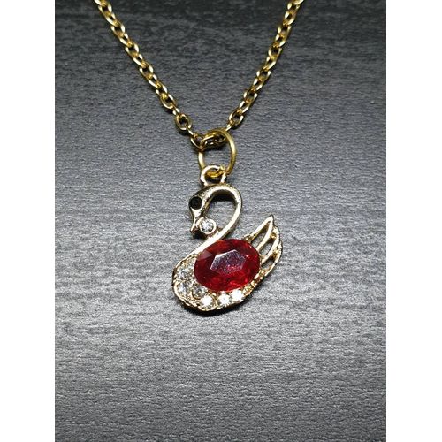 Collier "Cygne" Doré Et Rouge