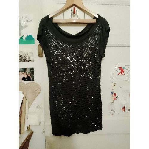 Robe Grise Strass Noirs Épaules Tombantes 40 L Mng.