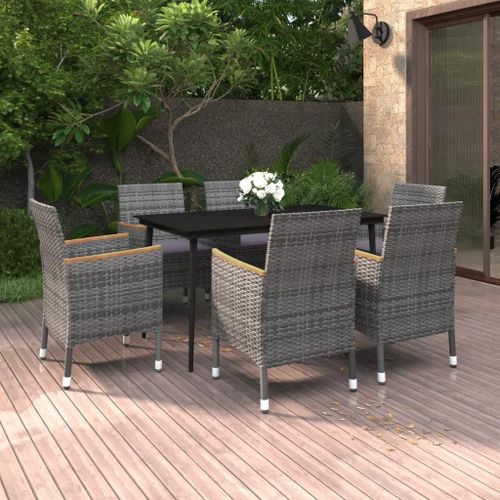 Prolenta Premium - Ensemble À Manger De Jardin Coussins 7 Pcs Résine Tressée Verre