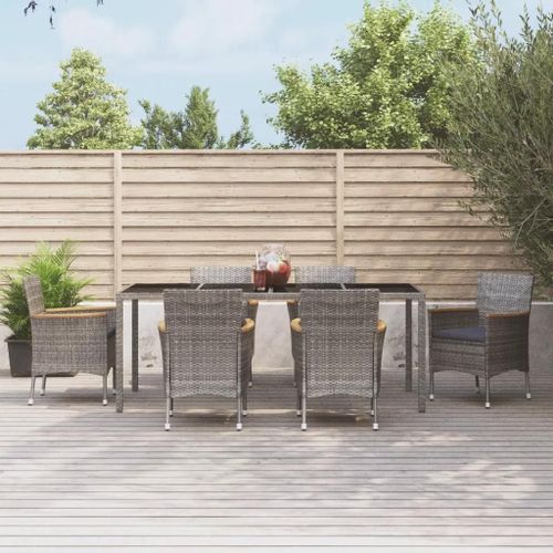 Prolenta Premium - Ensemble À Manger Jardin Et Coussins 7 Pcs Gris Rotin