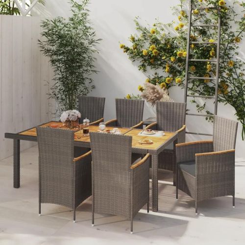 Prolenta Premium - Salon De Jardin 7 Pcs Avec Coussins Résine Tressée Gris