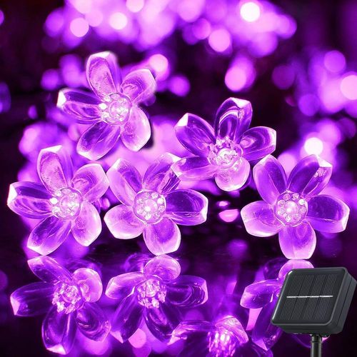 BAERTMY-Guirlande Lumineuse Exterieure Solaire, 50 Led 7M Guirlande Guinguette Solaire Fleur Sakura Cerise, 8 Modes Jardin Extérieure Étanche Chaîne Décoration Pour Noël Décoration (Violet)
