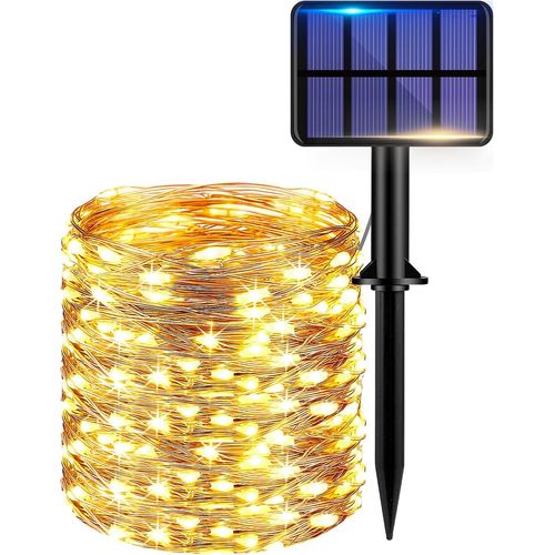 BAERTMY-Guirlande Solaire Exterieur, 12M 120Led Lumineuse Extérieur, 8 Modes Étanche Lumière Solaire Pour Jardin Arbre Terrasse Mariage Noël Cour Maison Fête Décoration Blanc Chaud